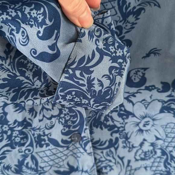 Denim & Co. Signature Roll Tab Sleeve Button Front Tunic Lined Floral Relaxed - Picture 5 of 7